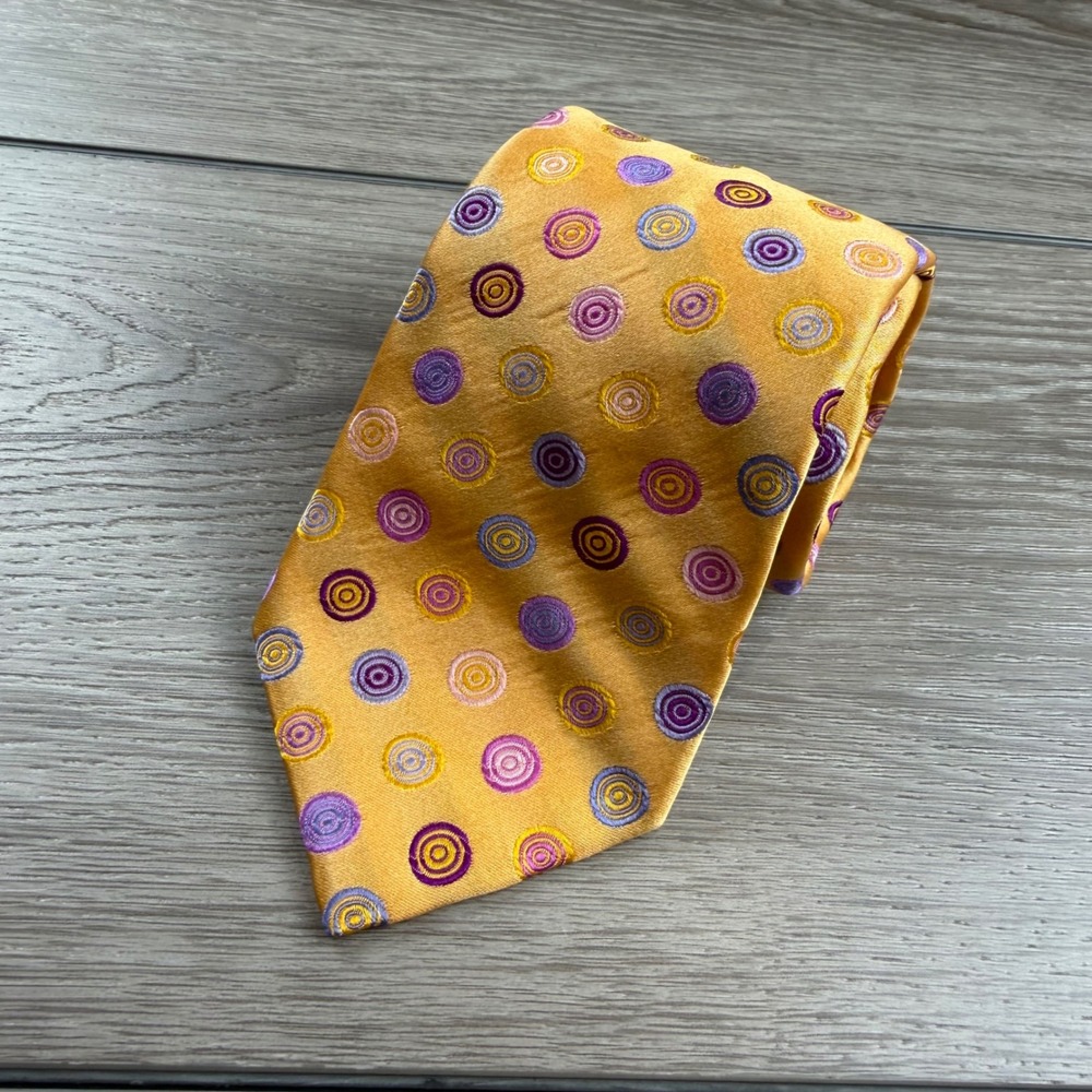 Ted Baker Mens Necktie Silk Geometric Concentric Circles Gold OS